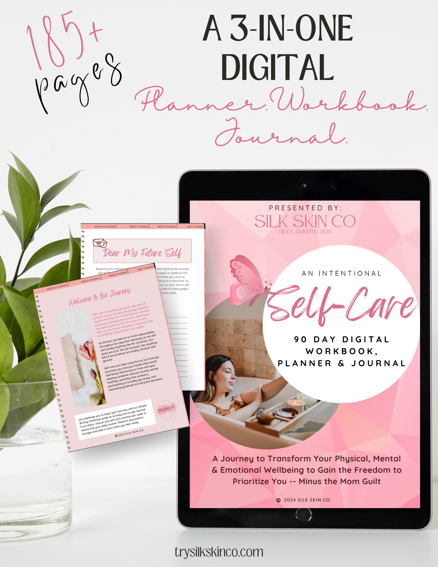 Undated 90 Day Self-Care Digital Planner, Workbook, & Journal