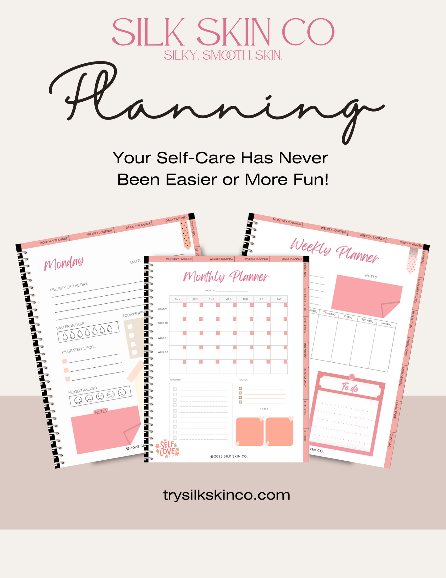 Undated 90 Day Self-Care Digital Planner, Workbook, & Journal