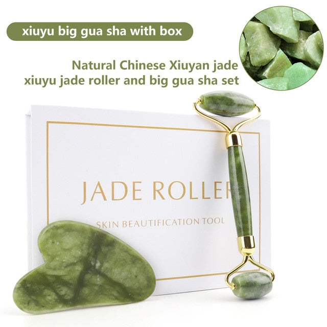 Premium Natural Stone Facial Roller & Gua Sha Set