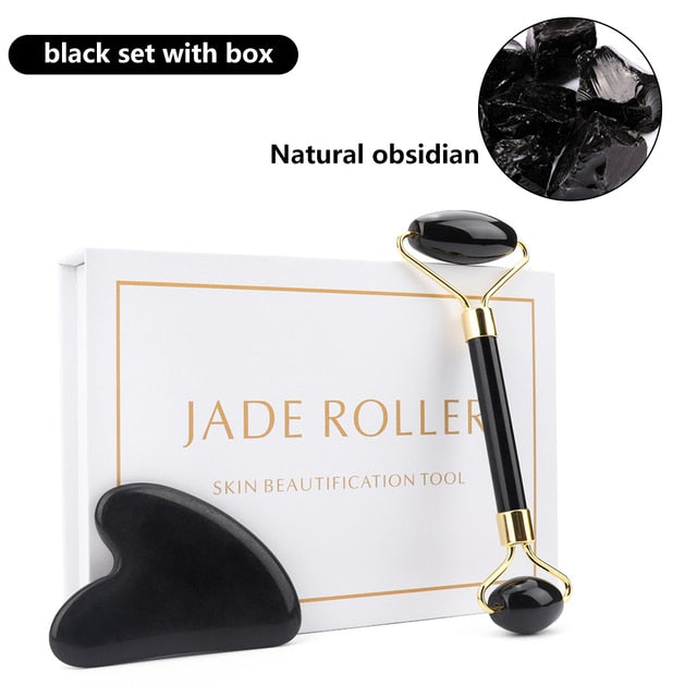 Premium Natural Stone Facial Roller & Gua Sha Set