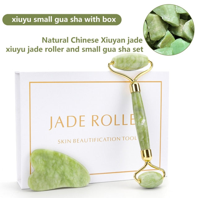 Premium Natural Stone Facial Roller & Gua Sha Set