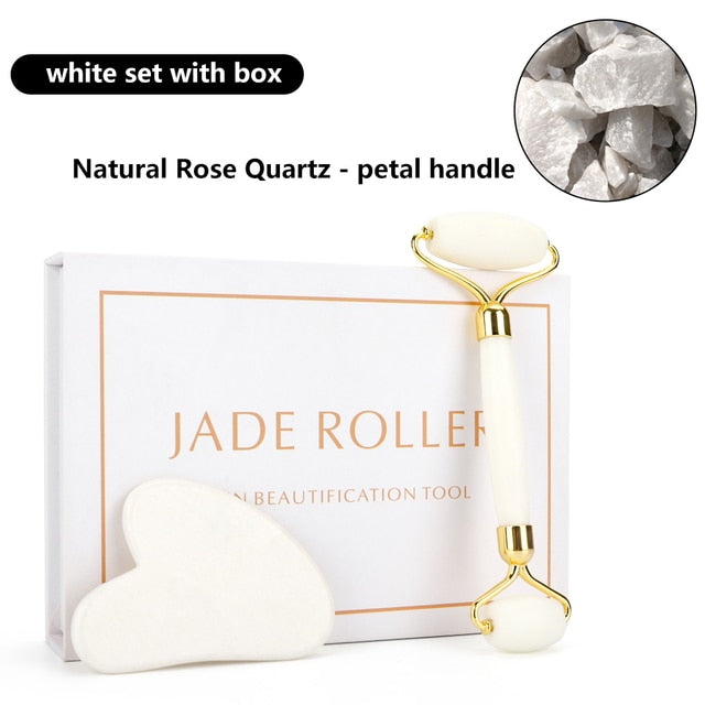 Premium Natural Stone Facial Roller & Gua Sha Set