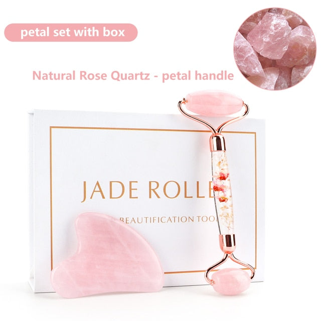 Premium Natural Stone Facial Roller & Gua Sha Set